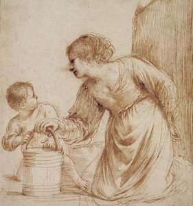 Moeder en kind met emmer door Giovanni Francesco Barbieri